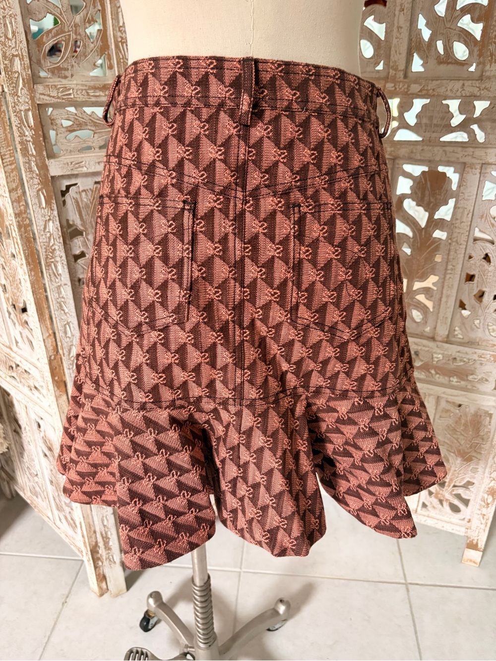 Sandro Rust Houndstooth Ruffle Mini Skirt - Picture 5 of 8